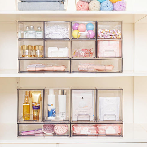 Vtopmart 4 Pack Clear Stackable Storage Drawers - 7.6" H Organizers for Skincare and Bathroom Supplies