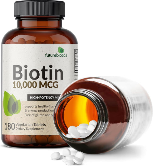 Futurebiotics Biotin 10,000 MCG Tablets for Healthy Hair, Skin & Nails, 180 Vegetarian Tablets