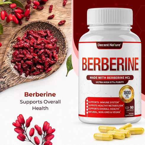 Premium Berberine Supplement 1800mg - High Purity Berberine HCl 97% - Immune System Support, Non-GMO Vegan, 90 Capsules