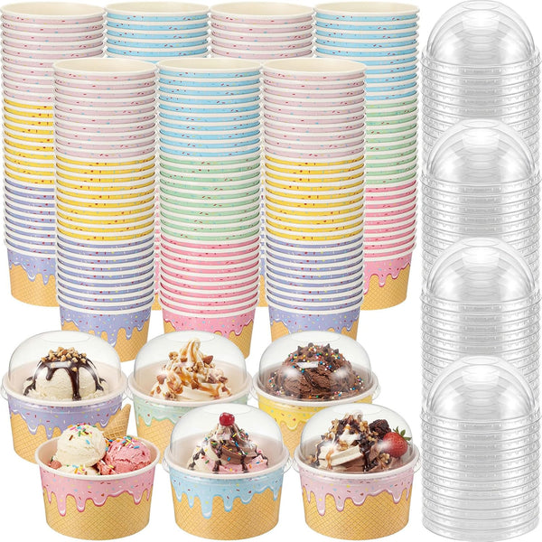 Jingmore 120 Pack 8 oz Ice Cream Paper Cups with Lids Disposable Ice