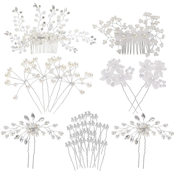 inSowni 30 Pack Silver Wedding Bridal Hair Side Combs + U Shaped Hair Pins Clips for Women Girls