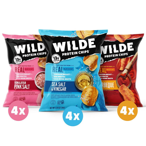 Wilde Protein Chips, Sweet and Savory Flavors Variety Pack, 1.34 oz Bags, Pack of 12, Protein Snacks