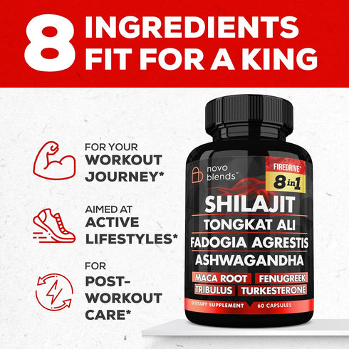 Novo Blends 3000mg 15,000mg 1000mg 2000mg 4000mg 1500mg 500mg 500mg, 8-in-1 Shilajit Tongkat Ali Fadogia Agrestis Maca
