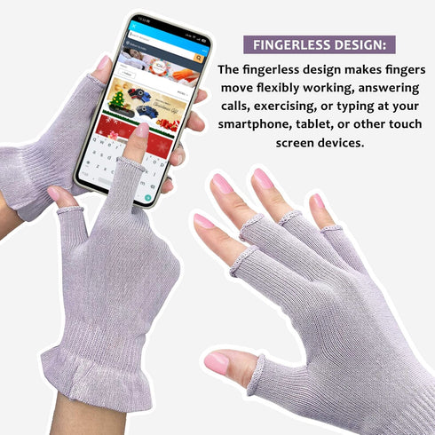 MIG4U 3 Pairs Fingerless Moisturizing Gloves, Half Finger Touchscreen Beauty Gloves for Eczema, Pale Purple, L/XL