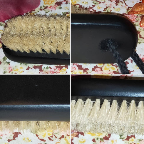 Wooden Nail Brush Cleaner Black X 1, 100% Natural Boar Bristle for Hand Foot Toe Scrub with Rope