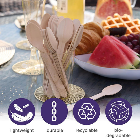 MATANA 100% Natural Disposable Bamboo Wooden Spoons, 5.5" Inch, 200 Pack