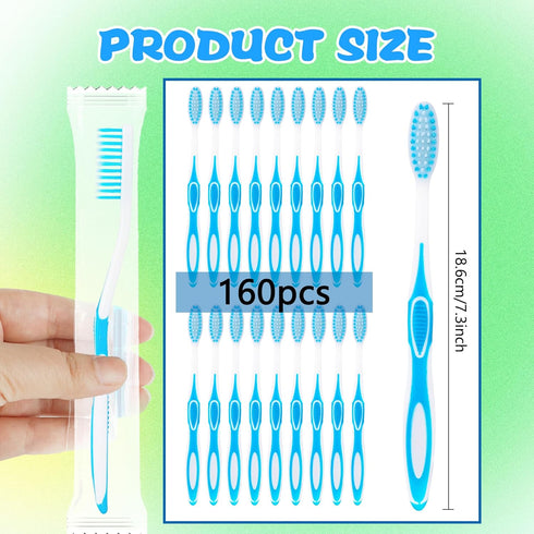 Medanera 160 Set 1) Pcs Prepasted Disposable Toothbrushes Bulk Plastic Individually Wrapped Toothbrushes