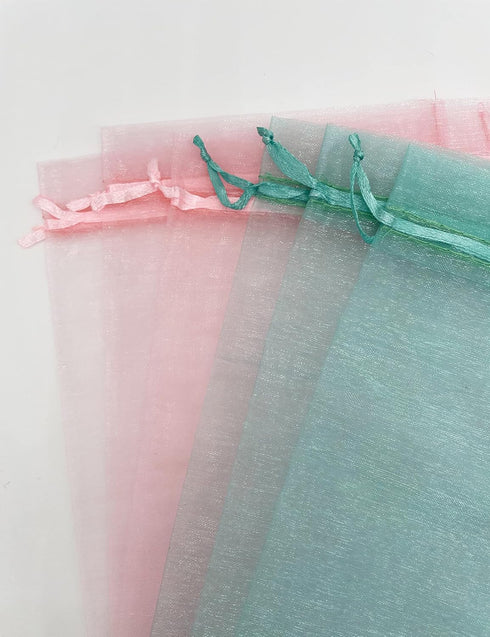 100PCS Teal Sheer Organza Bags 5''X7'', Drawstring Jewelry Gift Bags for Baby Shower Wedding Party Favor Pouch Goodie