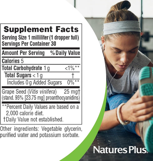 Natures Plus Herbal Actives Grape Seed 25 mg Liquid Suspension - 1 fl oz - Vegan Drops, 30 Servings