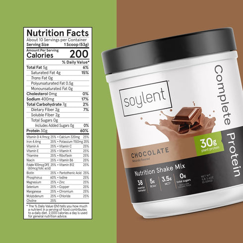 Soylent Complete Protein Powder, Chocolate, 30g Protein Shake for Muscle Growth and Recovery