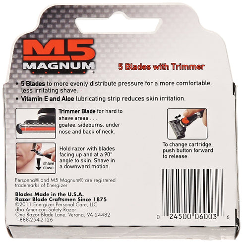 M5 Magnum 4 Count Razor Cartridge Blades with Trimmer (2 Pack)
