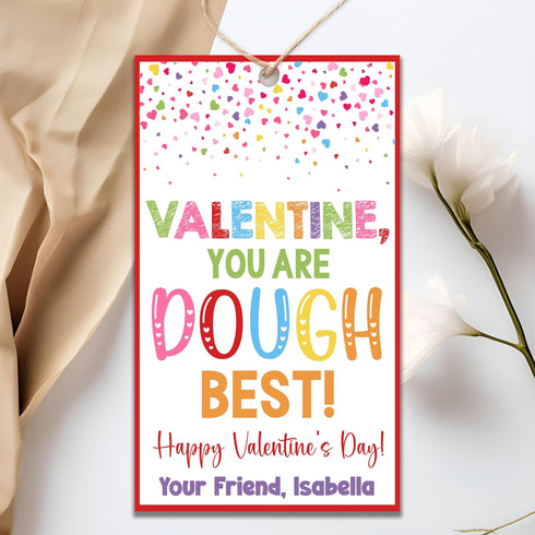 Set 20 GT458 of Personalized You are Dough Best | Play Dough Valentine Tags with String | Rectangle Valentine Treat