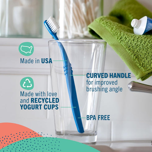 Package, 6 Count Preserve Eco Friendly Adult Toothbrushes, Made in The USA from Recycled Plastic, Ultra Soft Bristles