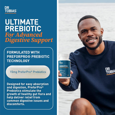 Dr. Tobias Prebiotics, Supports Digestion & Gut Health, Vegan & Non-GMO Supplements for Men and Women, 60 Capsules