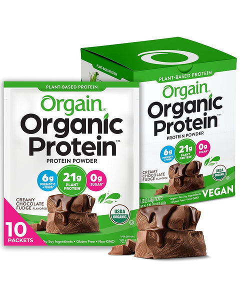 Orgain Organic Vegan Protein Powder, Creamy Chocolate Fudge, 21g Plant Protein, 6g Prebiotic Fiber, Low Carb, No