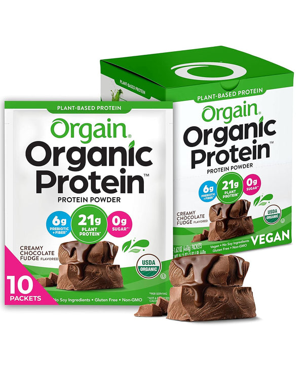 Orgain Organic Vegan Protein Powder, Creamy Chocolate Fudge, 21g Plant Protein, 6g Prebiotic Fiber, Low Carb, No