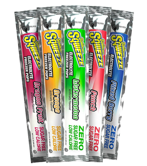 Sqwincher (50 Pack) (50 Count) Zero Sugar Hydration Bundle with Lemonade Drink Mix and Assorted Flavor Freezer Pops