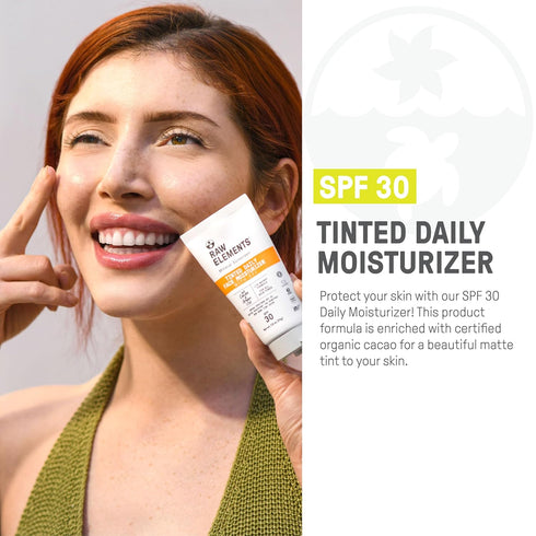 Raw Elements Tinted Daily Face Moisturizer, All-Natural Mineral Sunscreen, SPF 30, 1.8oz, Reef Safe