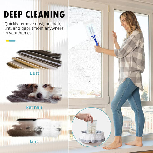 30 Count Duster Refills Compatible with Swiffer Dusters 180, Heavy Duty Multi-Surface Duster Replacement with Handle
