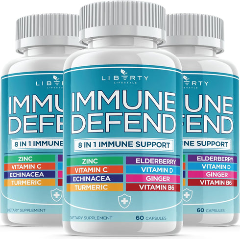 8 in 1 Immune Defense Support - Immunity Vitamins Supplement with Zinc, Vitamin C, Elderberry, and Turmeric