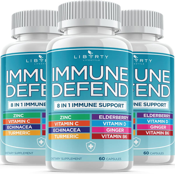 8 in 1 Immune Defense Support - Immunity Vitamins Supplement with Zinc, Vitamin C, Elderberry, and Turmeric