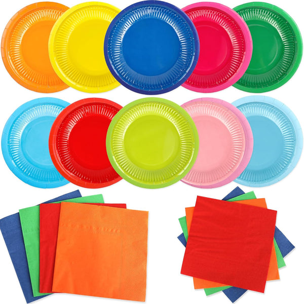 Medanera 400 Pcs Colorful Paper Plates Tableware Set Includes 7 Inch and 9
