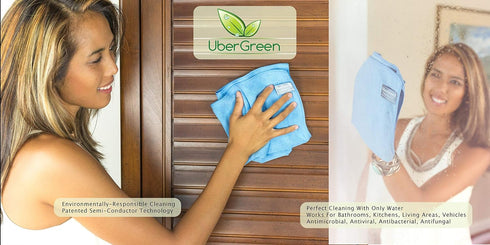 UberGreen Microfiber 4-Pack Cleaning Cloth With Silver - (Blue, Yellow, Green, Rose) - Eco-Friendly Cleaning With Just