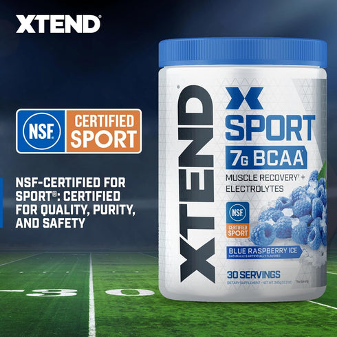 XTEND Sport BCAA Powder Blue Raspberry Ice, Electrolyte Powder for Recovery & Hydration, 30 Servings