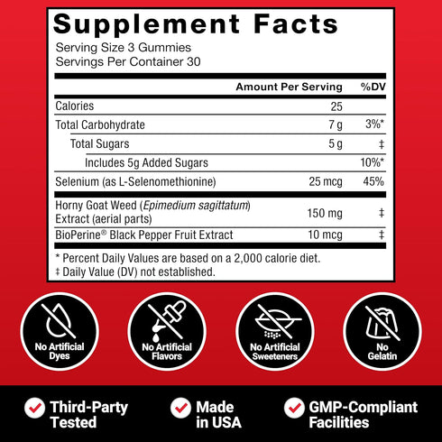 Gummies 90 Count Force Factor Horny Goat Weed for Men, Natural Male Drive & Vitality Supplement with Ingredients