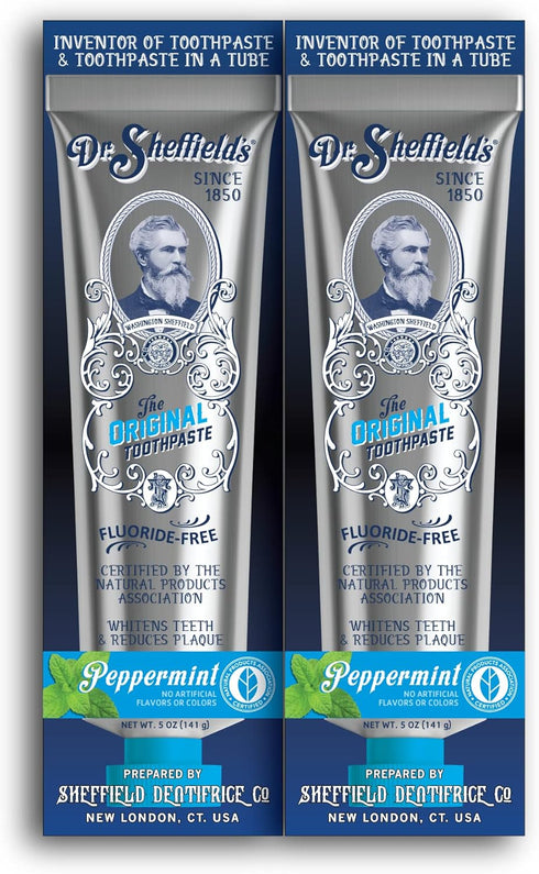 Dr. Sheffield’s Certified Natural Toothpaste (Peppermint) - Fluoride Free, 2-Pack
