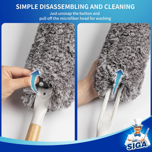 MR.SIGA Lint Free Microfiber Duster, Washable Reusable with Bamboo Handle, Replaceable Head for Household Cleaning