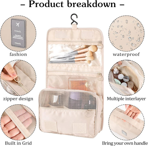 Pengxiaomei Waterproof Hanging Toiletry Bag, Portable Travel Makeup Pouch, Multifunction Travel Bathroom Bag for Women