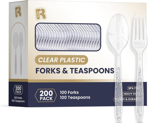 200 Count Heavy Duty Plastic Silverware Set, Clear Plastic Forks and Spoons, BPA Free for All Occasions