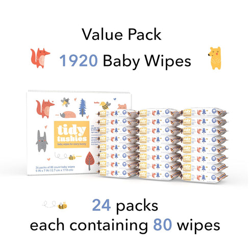Tidy Tushies 1920 Count 24 packs 80 Baby Wipes, Powder Fresh Scent, No Harsh Chemicals | (Box of each containing wipes)