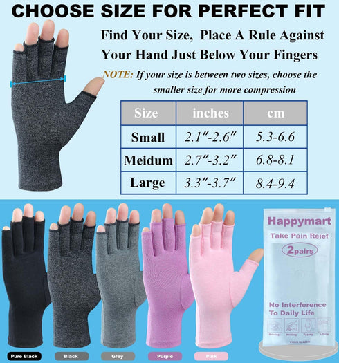 2 Pairs Arthritis Gloves for Women, Compression Gloves for Carpal Tunnel Relief, Fingerless Gloves for Women and Men
