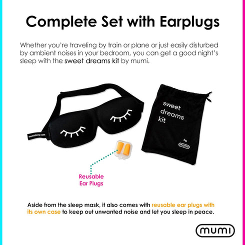Mumi Sweet Dreams Kit - 3D Memory Foam Sleeping Mask with Adjustable Strap, Blocks Light Effectively, Includes Ear