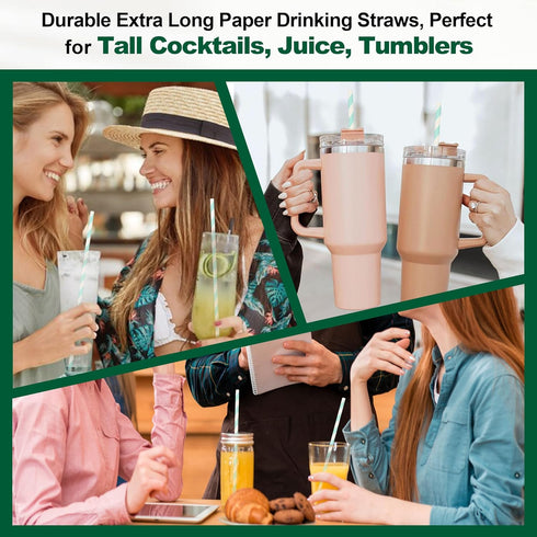 Aqua Paper Straws 10 Inch Extra Long for Tall Drinks, Baby Shower, Parties, Cocktails - 100 Counts