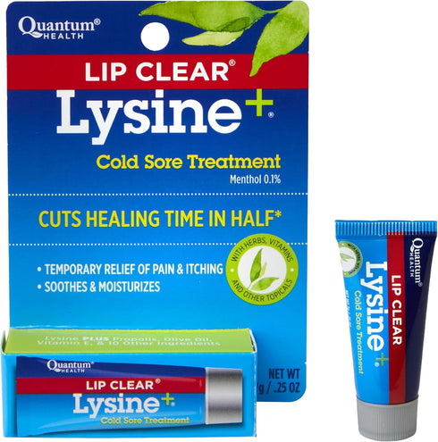 Quantum Health Lip Clear Lysine+ Cold Sore Treatment - L-Lysine Menthol Calendula & Propolis Ointment, 0.25 Oz