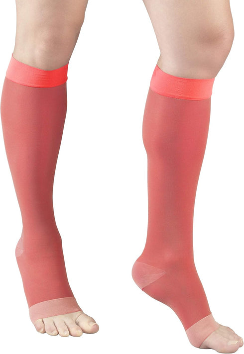 Truform Sheer Compression Stockings, Women's Knee High Length, Open Toe, 15-20 mmHg, 20 Denier, Pink, 3X-Large