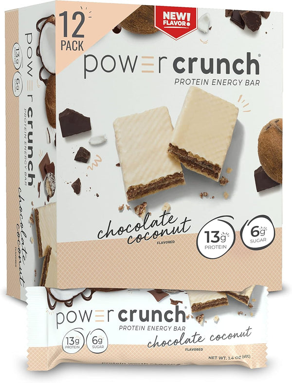 Power Crunch Protein Wafer Bars, High Protein Snacks, Delicious Chocolate Coconut, 1.4 Ounce (12 Count)