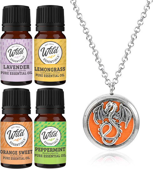 Wild Essentials Mother of Dragons Necklace Essential Oil Diffuser Kit, Calming Aromatherapy Gift Set, 12 Refill Pads,