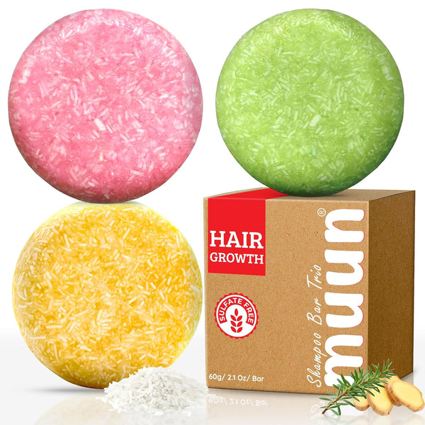 Shampoo Bar Pack 3 - Ginger, Rosemary & Rice Water - pH Balanced Hair Growth Solid Soap
