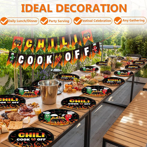 50 Pcs Chili Cook Off Oval Paper Plates, 11 inch Large Disposable Platters for Mexican Fiesta Chili Cooking Competition