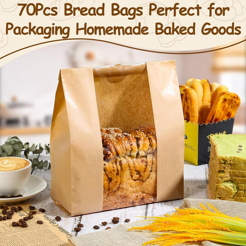 Sublaga 70 13.7 8.3 3.5 Inch 72 Packaging Pcs of Bread Bags for Homemade Bakery Bread, Sourdough Bag with Window, x x