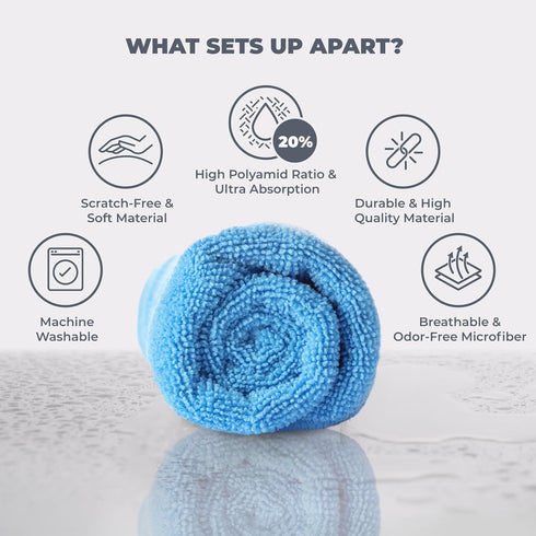 Turkish Microfiber Cleaning Cloth of 4 Colors, Pack of 8, 20% Polyamide for Elevated Liquid Suction