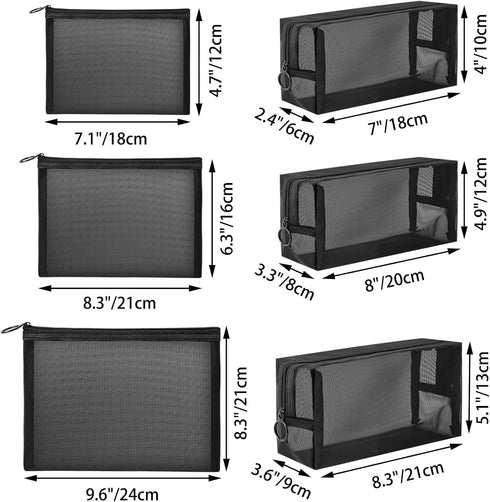 Mesh pouch,Mesh Cosmetic Bag Portable Makeup Pouch Travel Toiletry Bag for Makeup Organizer Home Office Travel Accessories,6 Pieces Mesh Makeup Bag with Zipper