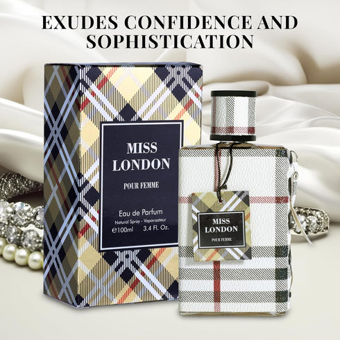 Miss London for Women Eau De Parfum - 100ml Bottle with Honeysuckle, Rose, Jasmine, Peony