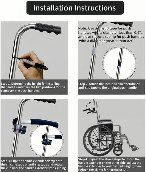 owfccla 2-Pack Universal Wheelchair Handle Extenders & Stroller Extension Handles -Adjustable Push Bar for Tall