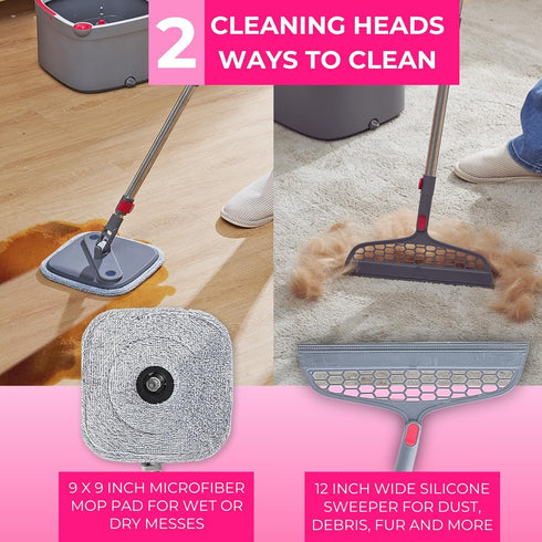 Heavy Duty Square Spin Mop for Floor Cleaning, Separate Compartment for Clean and Dirty Water, Use Any Cleaning