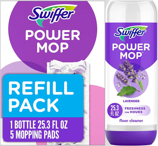Swiffer PowerMop Multi-Surface Refill Pack for Floor Cleaning - Includes 5 Mopping Pad Refills and 1 Lavender Scent